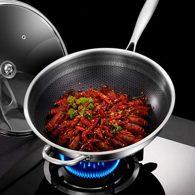 Sustentável 316 Wok de aço inoxidável 32cm 34cm tela de dois lados Honeycomb Cookware