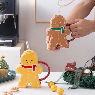 Taça cerâmica de Natal em forma de pão de gengibre Taça de café de presente para bebidas sustentáveis Tipo