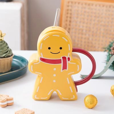 Melhor Design Moderno 16oz Cartoon Keramic Natal doce Pão de gengibre caneca de café porta-água