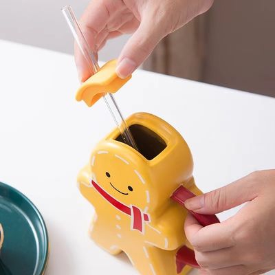 Melhor Design Moderno 16oz Cartoon Keramic Natal doce Pão de gengibre caneca de café porta-água