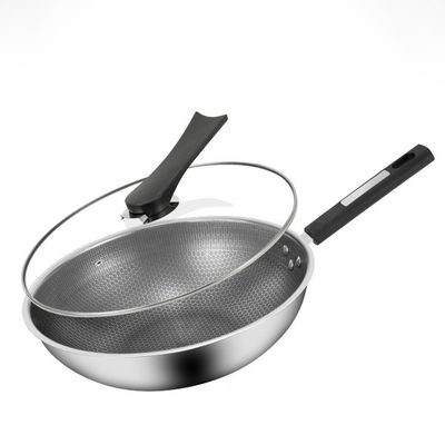 Resistente à ferrugem 304 Wok de aço inoxidável com revestimento antiaderente e padrão de favo de mel
