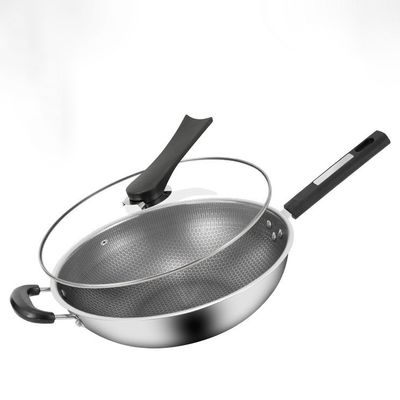 Resistente à ferrugem 304 Wok de aço inoxidável com revestimento antiaderente e padrão de favo de mel