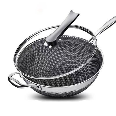 Cobertura de vidro Pato frito utensílios de cozinha panela material de metal Honeycomb Wok Um punho