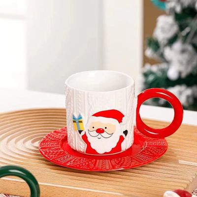 Taça de chá em relevo de cerâmica estilo de Natal com logotipo personalizado de Papai Noel e padrão de árvore