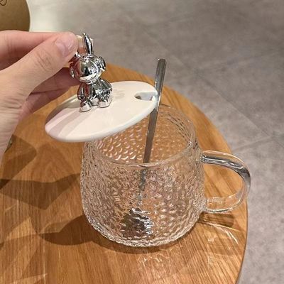 210g Design bonito Eco Amigável Resistente ao calor Taça de café de vidro alto com tampa de urso