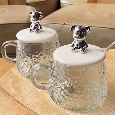 Copo de café da manhã com tampa e tampa Copo de café de vidro transparente 12,5*13*8cm