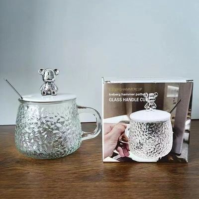 Copo de café da manhã com tampa e tampa Copo de café de vidro transparente 12,5*13*8cm