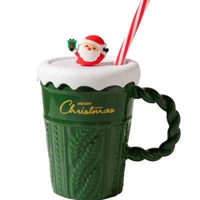 Copo de água de Natal em cerâmica de 2024 com tampa e palha para escritório casa bebida caneca design de presente para crianças