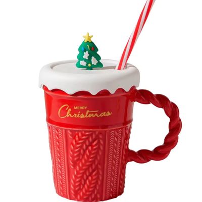 Copo de água de Natal em cerâmica de 2024 com tampa e palha para escritório casa bebida caneca design de presente para crianças