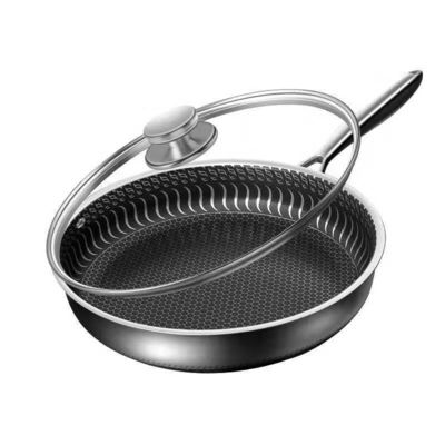Panela de fritar de casca de mel não pegajosa de aço inoxidável de 3 camadas para utensílios de cozinha duráveis
