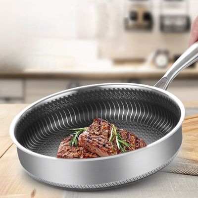 Panela de fritar de casca de mel não pegajosa de aço inoxidável de 3 camadas para utensílios de cozinha duráveis