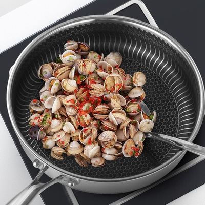 Panela de fritar de casca de mel não pegajosa de aço inoxidável de 3 camadas para utensílios de cozinha duráveis