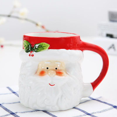 Taça de cerâmica personalizada de Natal com estilo desenho animado 3D do Papai Noel e cor personalizada