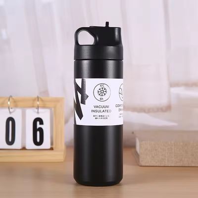 Garrafa de água quente e fria isolada 550 ml Capacidade de aço inoxidável interior tampa de palha