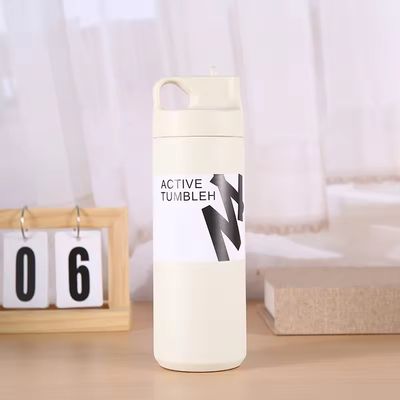 Garrafa de água quente e fria isolada 550 ml Capacidade de aço inoxidável interior tampa de palha