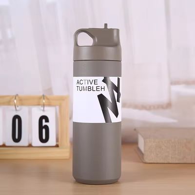 Garrafa de água quente e fria isolada 550 ml Capacidade de aço inoxidável interior tampa de palha