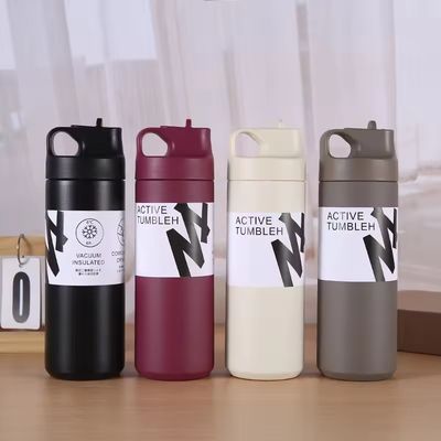 Garrafa de água quente e fria isolada 550 ml Capacidade de aço inoxidável interior tampa de palha