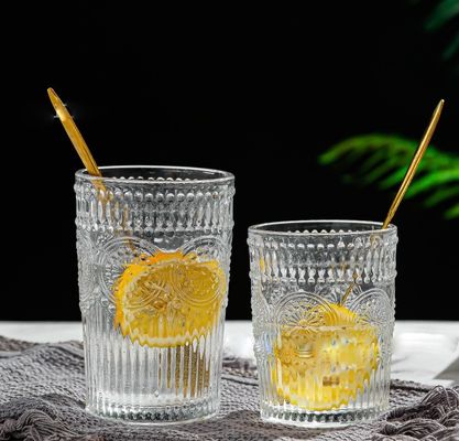 Padrão personalizado 300ml 380ml Retro Taça de vidro em relevo com borda de ouro e design de girassol