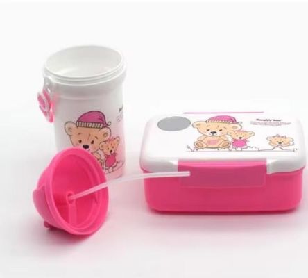 17*12*6,5cm Plástico desenho animado Cute Kids Bento Lunch Box Set com garrafa de água