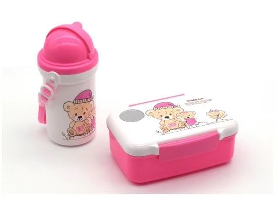 Logotipo personalizado aceitável para crianças Cartão animado caixa de almoço conjunto com 500ml chaleira de palha