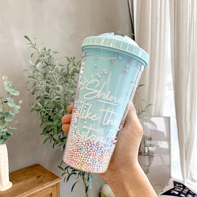 Sorvete Criativo Dupla Parede 550ml Copas de Plástico com Palha Cor Personalizada Para Unisex