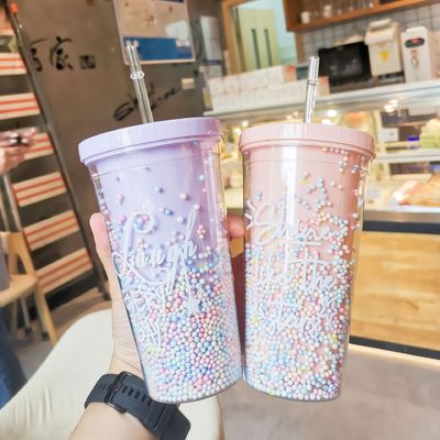 Estilo de Design Minimalista Dupla Parede Sucos Tumbler com Palha para a conveniência das meninas