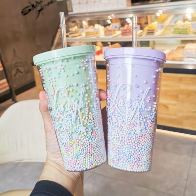 Estilo de Design Minimalista Dupla Parede Sucos Tumbler com Palha para a conveniência das meninas