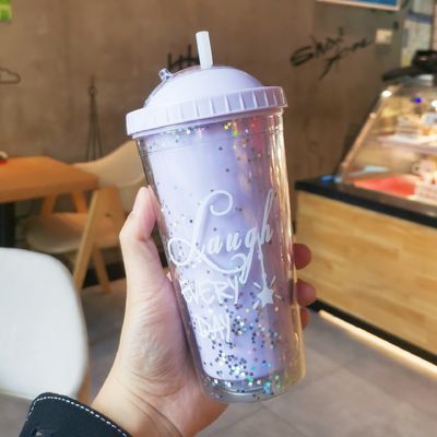 Estilo de Design Minimalista Dupla Parede Sucos Tumbler com Palha para a conveniência das meninas