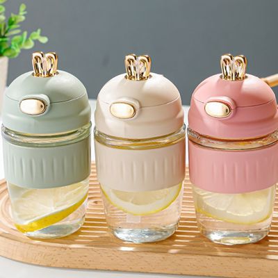 Logotipo personalizado aceitável 420ml de vidro orelhas de coelho silicone conjunto para presente delicado