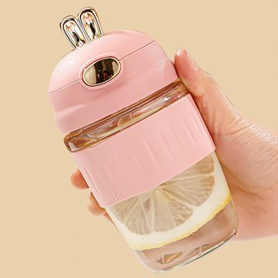 Logotipo personalizado aceitável 420ml de vidro orelhas de coelho silicone conjunto para presente delicado