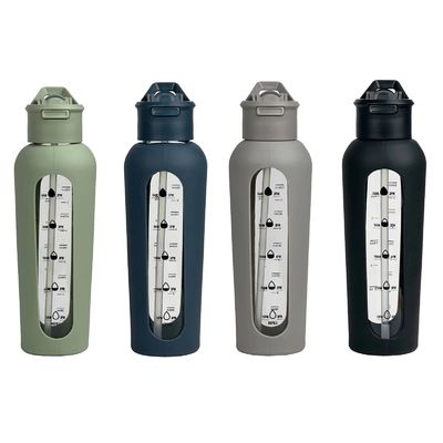 1000 ml de garrafa de água de vidro durável de cor personalizada com tampa de palha e manga de silicone