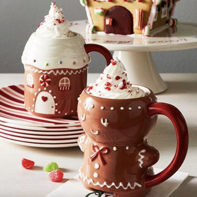 10 oz Cute Cartoon Mugs para Crianças Marrom Escuro Cerâmica Natal Gingerbread Man Mug