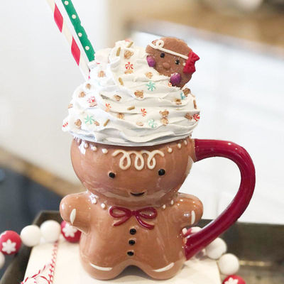 Desenho animado Carinhosas cerâmicas de Natal Pão de gengibre caneca de café 300 ml Sem acessórios adicionais