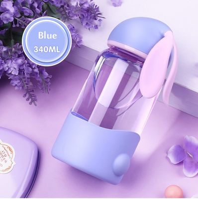 340ml Custom Logo Cute Rabbit Glass Water Bottle para o Back to School Leak Proof Portátil