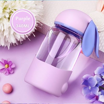 340ml Custom Logo Cute Rabbit Glass Water Bottle para o Back to School Leak Proof Portátil