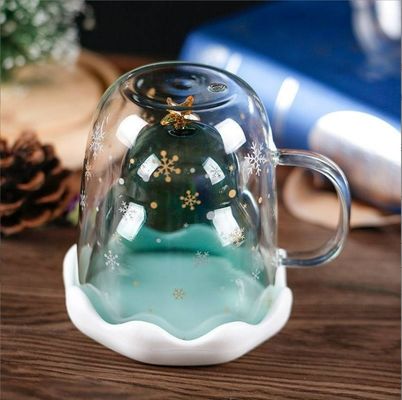 300 ml de presente de Natal Copo de vidro de parede dupla com tampa e resistência a altas temperaturas