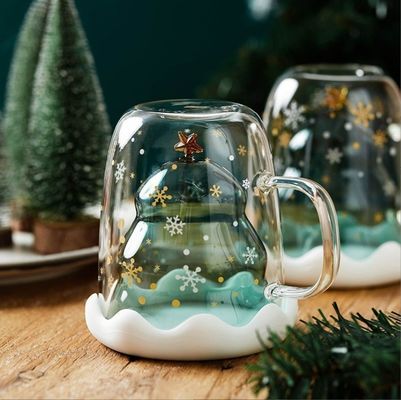 200 ml / 300 ml de presente de Natal Taça de vidro duplo com tampa Taça de café de alto borosilicato