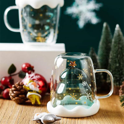 200 ml / 300 ml de presente de Natal Taça de vidro duplo com tampa Taça de café de alto borosilicato