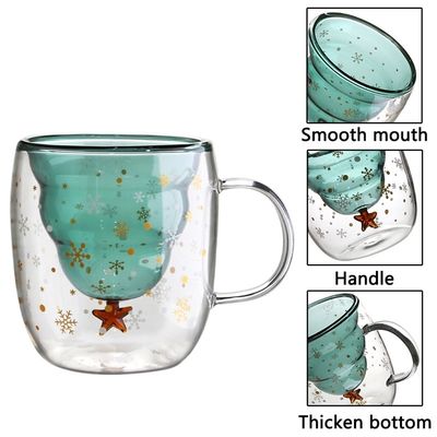 200 ml / 300 ml de presente de Natal Taça de vidro duplo com tampa Taça de café de alto borosilicato
