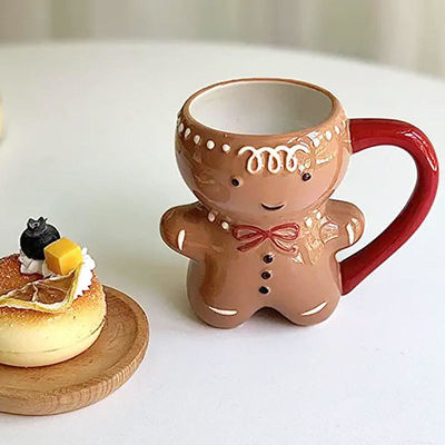 Dia de Natal Personalizado 300ml doce pão de gengibre forma de homem abraço taça cerâmica caneca de café