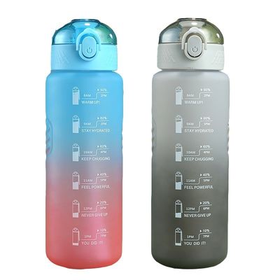 1000 ml de garrafa de água portátil à prova de vazamento sem BPA com marcador de tempo e palha para esportes