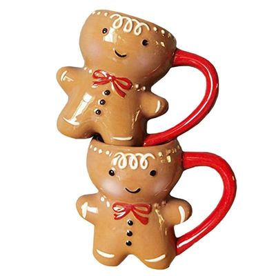 Dia de Natal Personalizado 300ml doce pão de gengibre forma de homem abraço taça cerâmica caneca de café