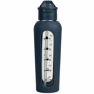 700 ml/1000 ml garrafas portáteis de vidro com logotipo personalizado com mangas de silicone e carimbo de hora
