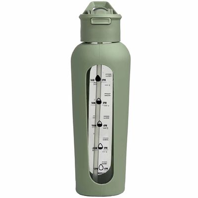 700 ml/1000 ml garrafas portáteis de vidro com logotipo personalizado com mangas de silicone e carimbo de hora