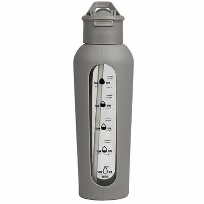 700 ml/1000 ml garrafas portáteis de vidro com logotipo personalizado com mangas de silicone e carimbo de hora