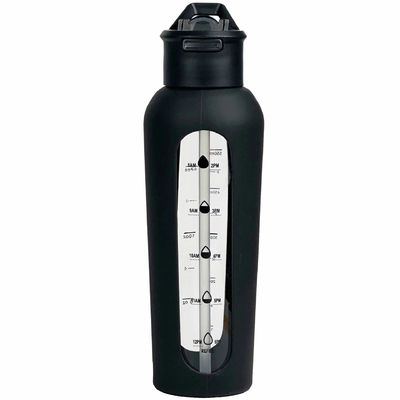 700 ml/1000 ml garrafas portáteis de vidro com logotipo personalizado com mangas de silicone e carimbo de hora