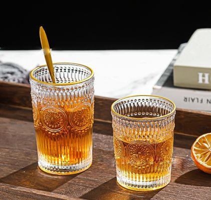 380 ml Retro Rebocado Borda de Ouro Copo de Vidro Girassol Rebocado Copo de Água