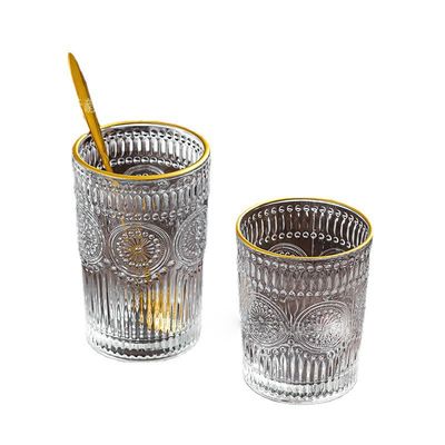 380 ml Retro Rebocado Borda de Ouro Copo de Vidro Girassol Rebocado Copo de Água