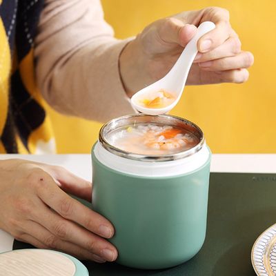 Copo de sopa isolado de aço inoxidável portátil de 400 ml 304 de qualidade alimentar com boca larga e colher
