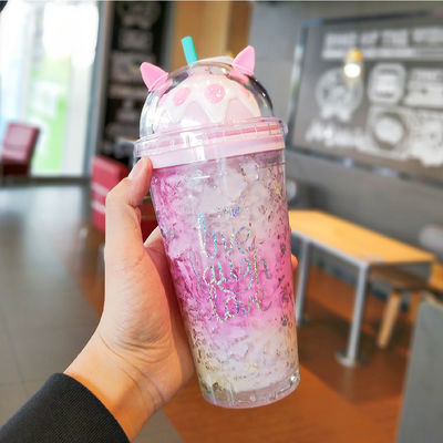 14OZ Modern Double Wall Unicorn Copo de Plástico Bottle de Água Isulada com tampa e palha